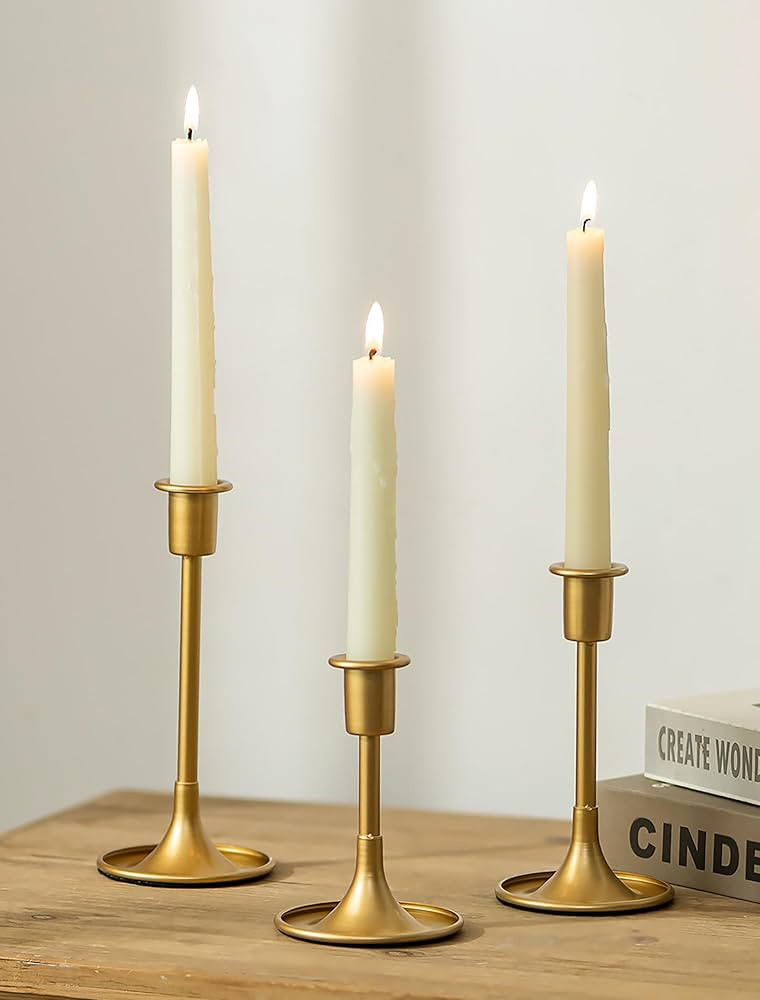 Romadedi Gold Candlestick Candle Holders - Set of 3 Taper Holders Candle Stick for Wedding Table ... | Amazon (US)