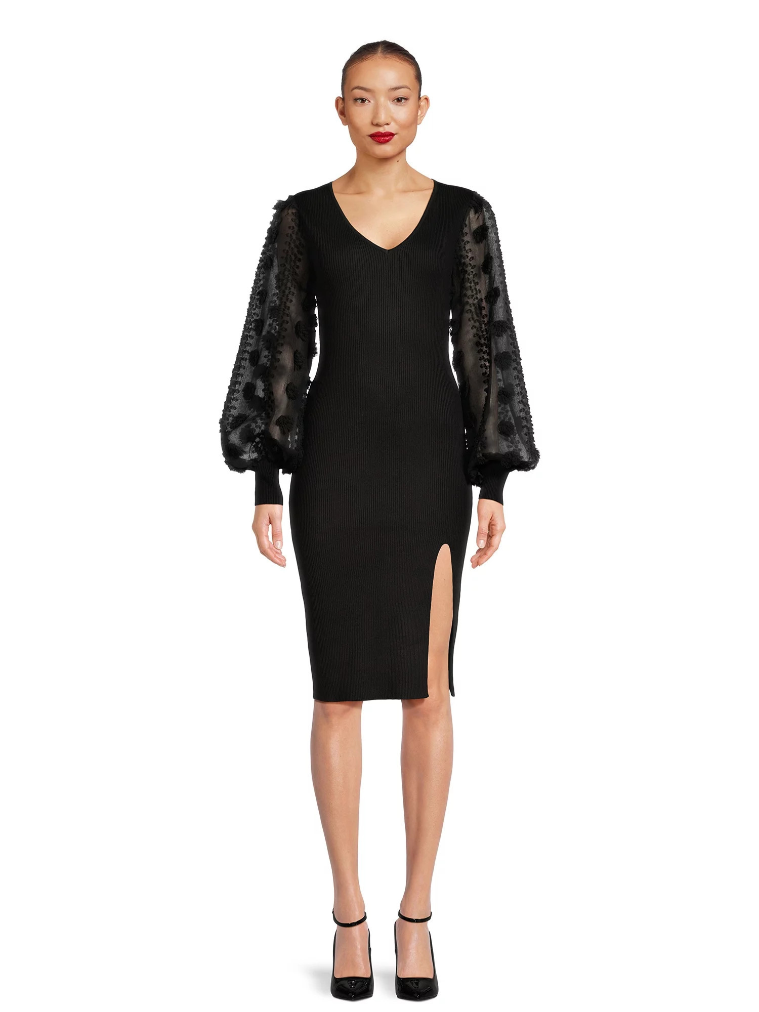 No Boundaries Juniors V-Neck Midi Dress with Long Sleeves, Sizes XS-3XL #LTKplussize #LTKmidsize  | Walmart (US)