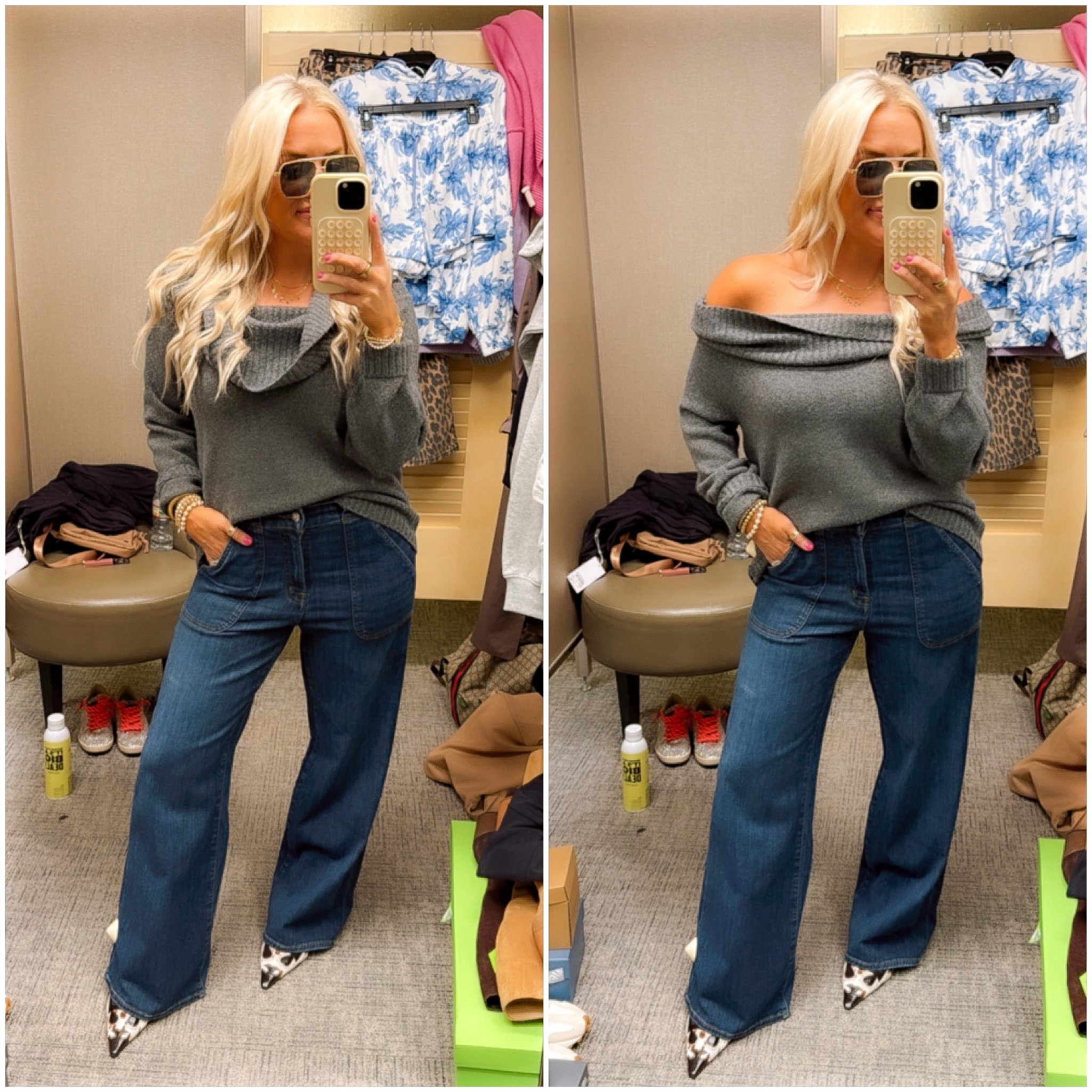 Sweater under $50 with the best jeans for
Fall! You can wear on or off the shoulder 