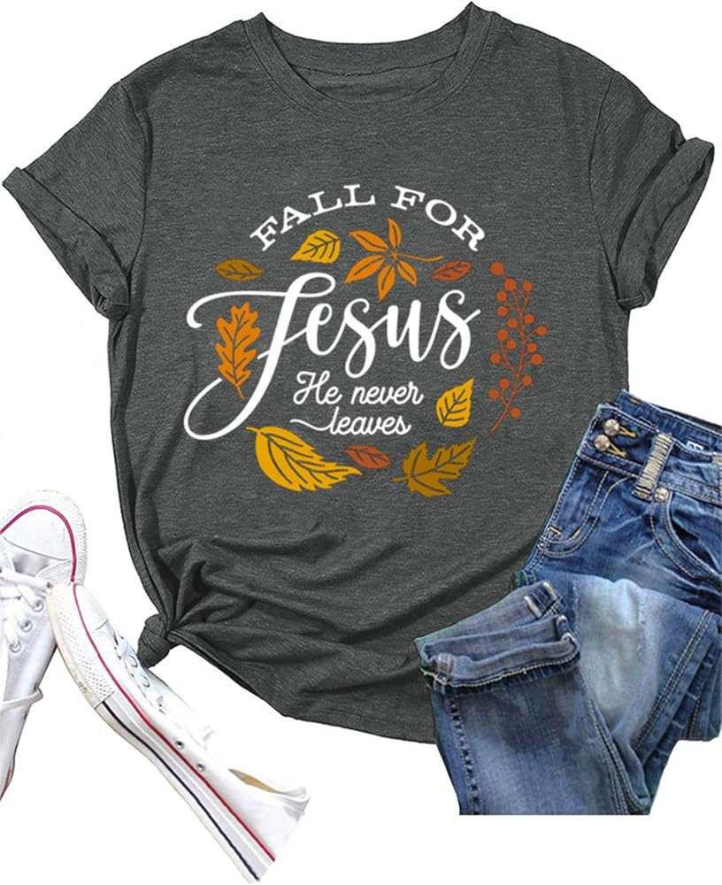Jesus Shirt Women Fall for Jesus He Never Leaves Tee Tops | Amazon (US)