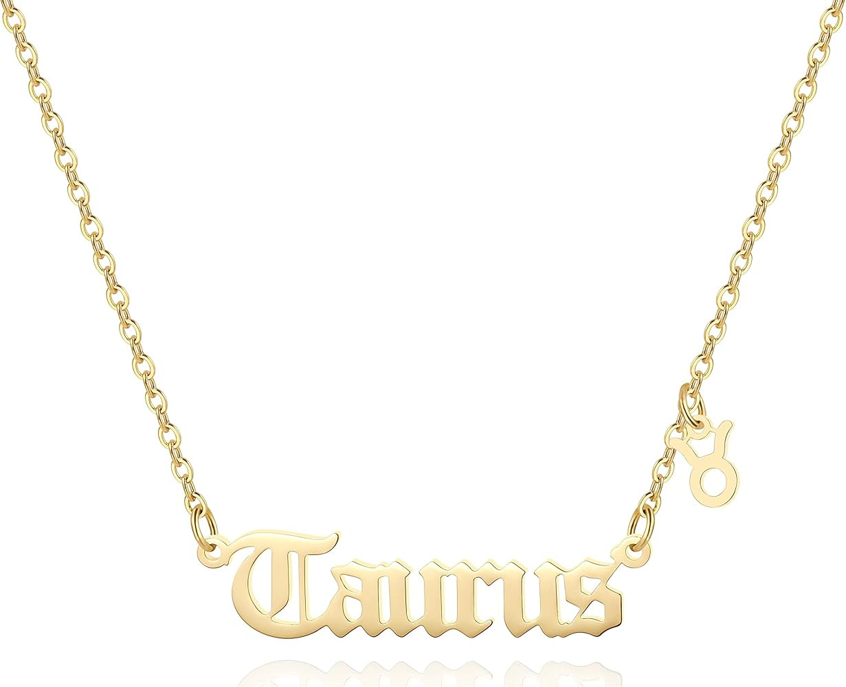 Zodiac Necklace,Zodiac Sign Pendant Necklace for Women,18K Gold Plated | Amazon (US)