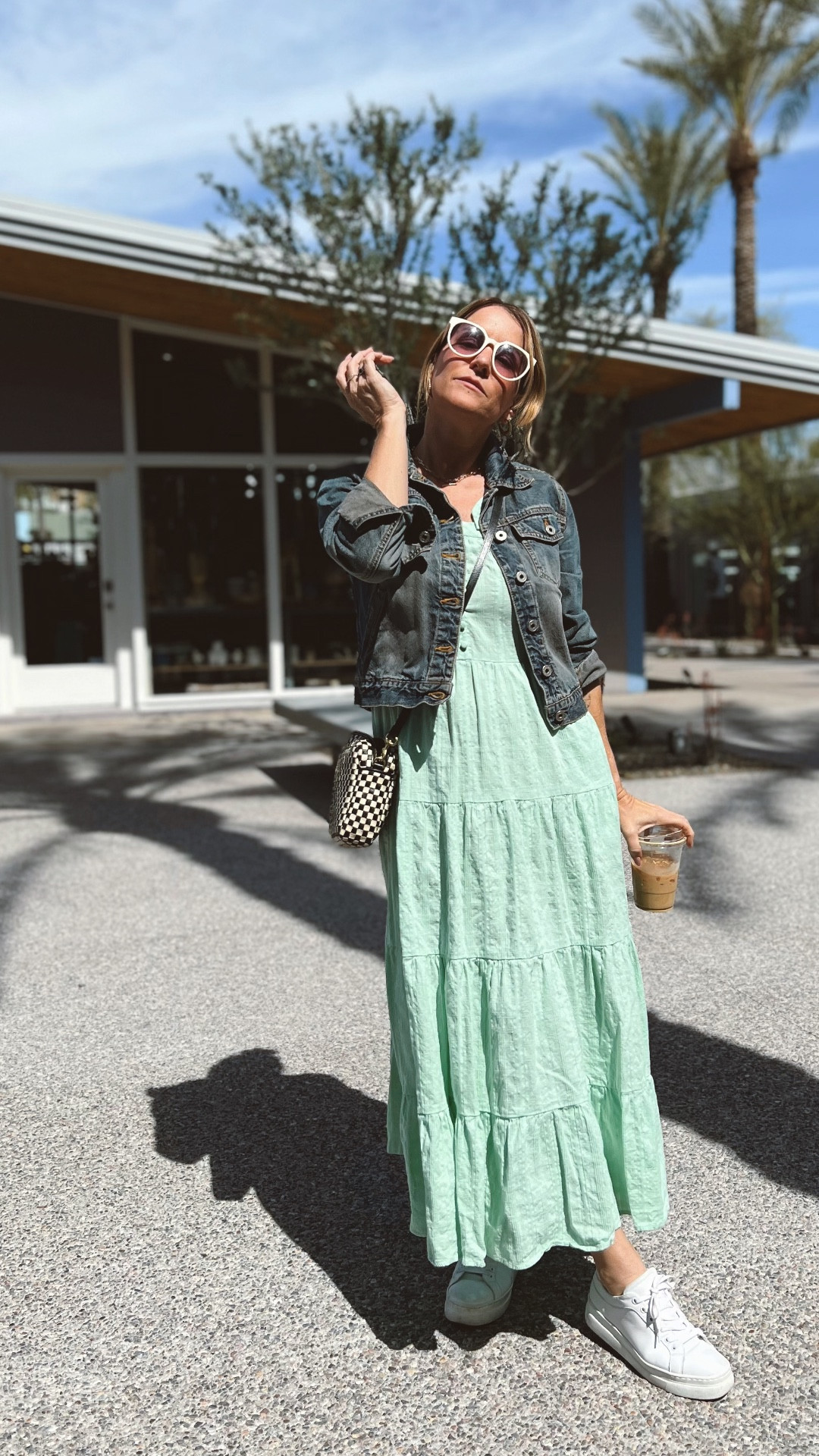 Spring is in the air in Arizona and my dresses couldn’t be happier. 

Tiered pistachio green dress is from last year and this jacket I’ve had since I worked at Express 20+ years ago! But there are some cute alternatives online. 

I love these all white leather trainers from M. Gemi and this crossbody from Clare V. has been my go to purse for the last couple months. 💚🖤🤍

#LTKSeasonal #LTKFind #LTKstyletip