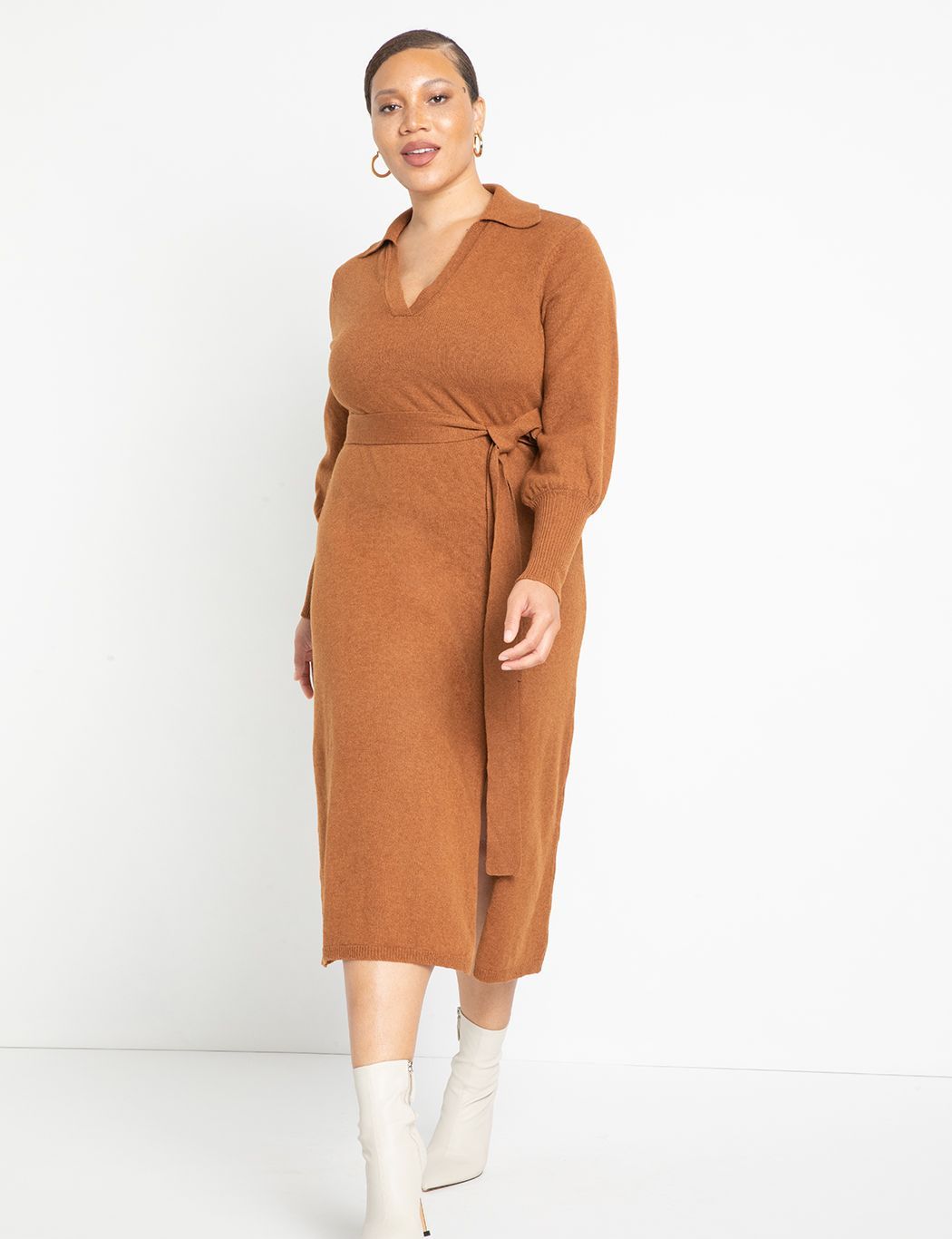 Puff Sleeve Collared Sweater Dress | Eloquii