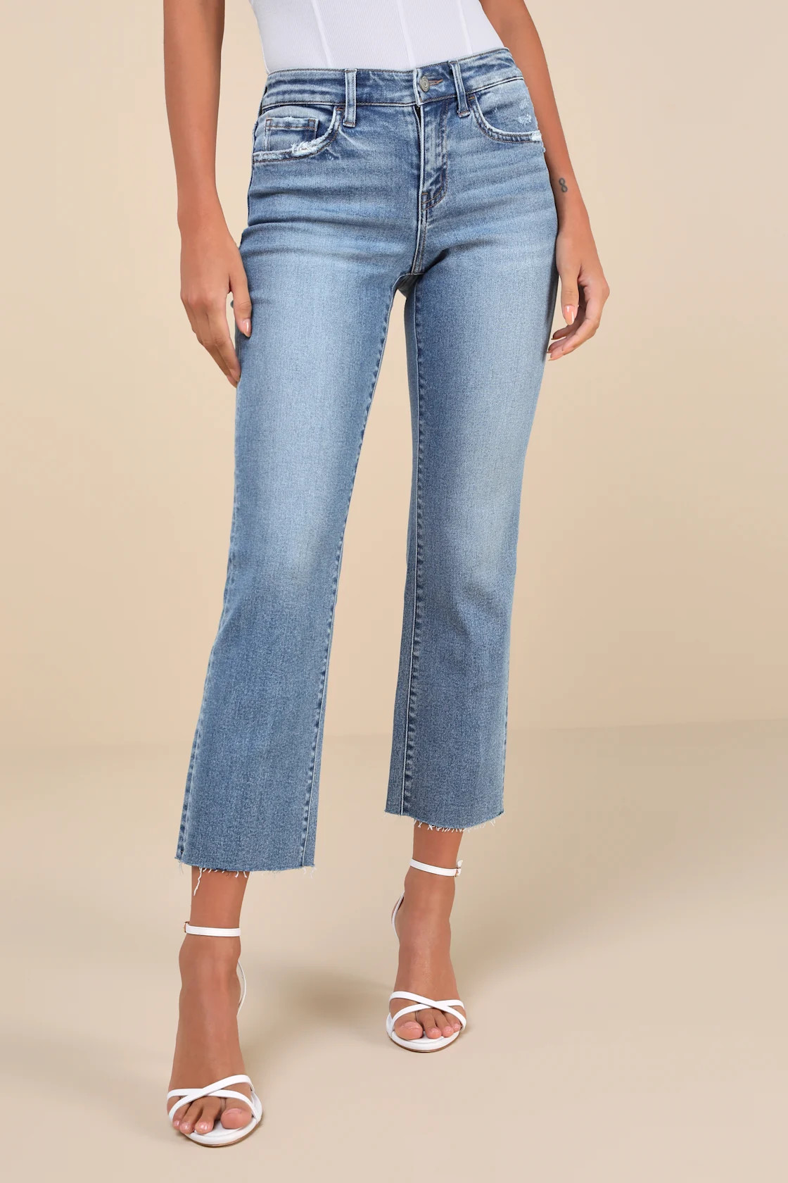 Melissa Light Wash Mid-Rise Straight Leg Raw Hem Jeans | Lulus