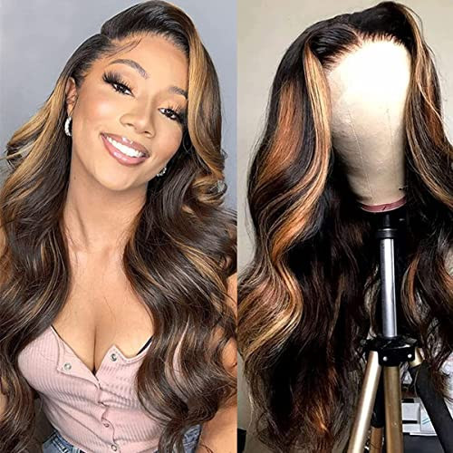 haha P1b/30 Brown Ombre Lace Closure Wig Human Hair Honey Blonde Highlight Lace Front Wig Body Wave Pre Plucked 4x4 Glueless 150% Density 28 Inch FB30 | Amazon (US)
