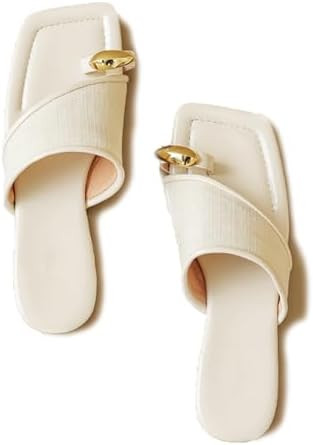 Lymphvity Women's Ring Toe Metal Flat Sandals Summer Slip-on Square Open Toe Non-Slip Beach Flats... | Amazon (US)