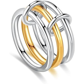 MQV Two Tone Link Connected Rings Interlocking Ring Gold Silver Cubic Zirconia Statement Ring Max... | Amazon (US)