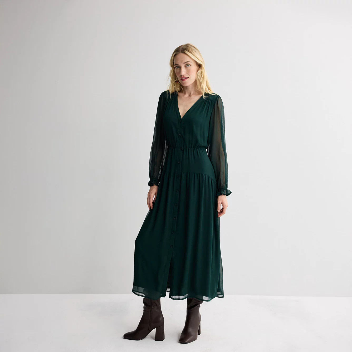 Women's Nine West Long Sleeve Button Front Maxi DressNine West | Kohl's