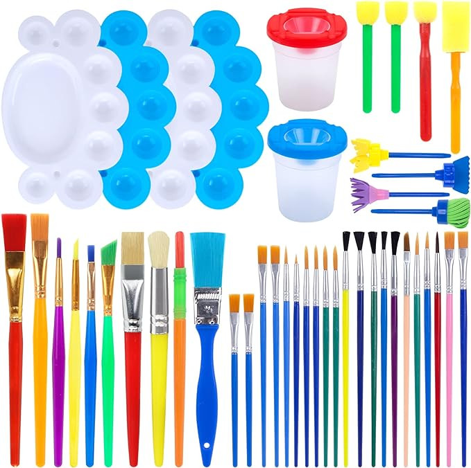 BigOtters Painting Brushes, 45PCS Kids All Purpose Paint Supplies Include Paint Cups with Lids Pa... | Amazon (US)