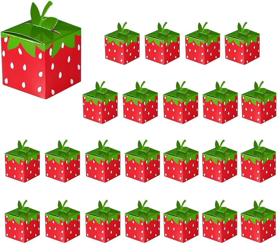 24 Pcs Strawberry Party Favor Boxes, 2.17" \u00d7 2.17" \u00d7 2.17" Cute Fruit Foldable Paper Go... | Amazon (US)