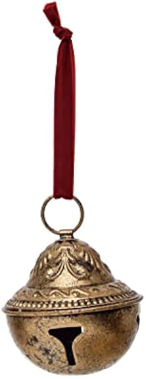 Creative Co-Op Embossed Metal Sleigh Bell with Velvet Ribbon, Gold | Amazon (CA)