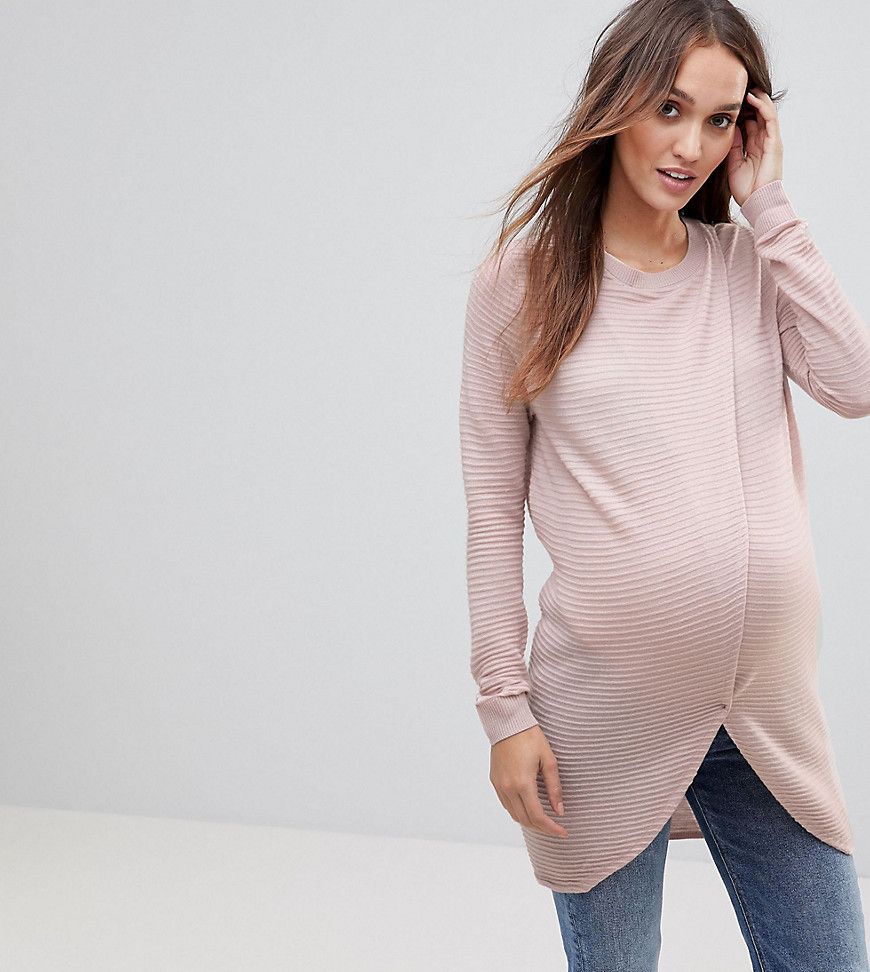 ASOS Maternity NURSING Wrap Over Sweater in Textured Stripe - Pink | ASOS US