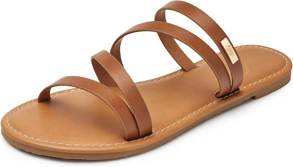 Trary Women's Flat Sandals,Strappy Flip Flops Dressy,Comfortable Slide for Girls' Summer | Amazon (US)