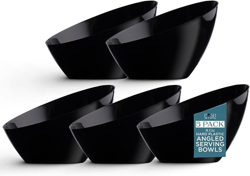 Posh Setting - Black Plastic Serving Bowls for Party, Angled Bowls, Disposable Chip Bowls, Candy ... | Amazon (US)