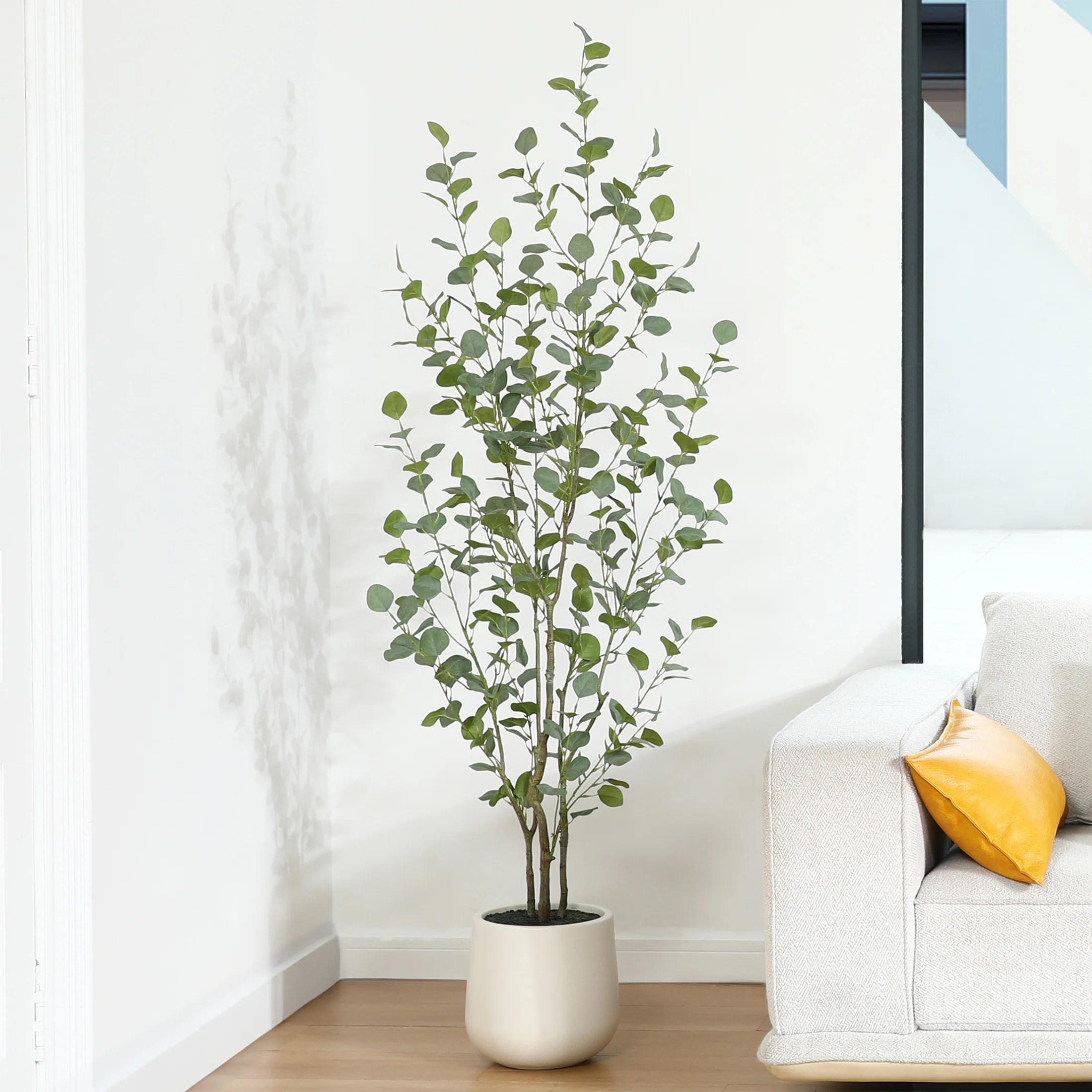 Primrue Adcock Faux Eucalyptus Tree with Oval White Planter, Pre Potted Artificial Eucalyptus Pla... | Wayfair North America