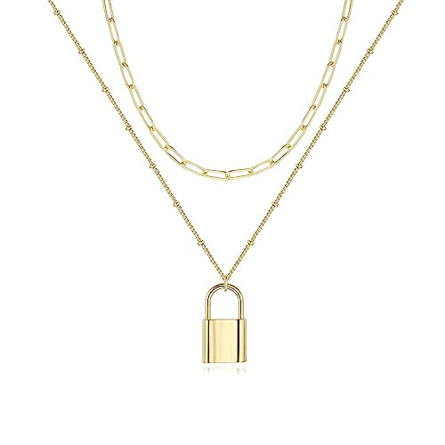 Ntiotno Layered Heart Necklace Pendant Layering Necklaces in 14K Gold Dainty Layering Necklace Set for Women, 14"-32" （Layer Link Chain Lock） | Amazon (US)