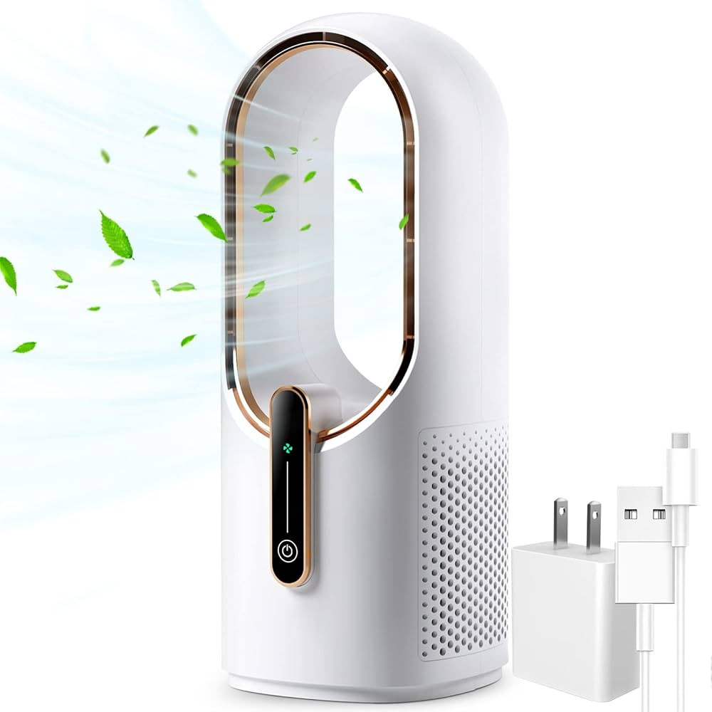 Desk Fan Bladeless, 11.8 Inch Office Fan Small, Quiet, 3 Speed Adjustment, Touch Control, Easy to... | Amazon (US)