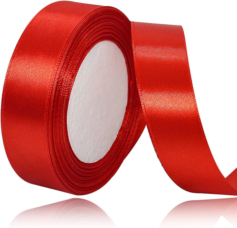 Red Satin Ribbon 1 Inches x 25 Yards, Solid Color Fabric Ribbon for Gift Wrapping, Crafts, Hair B... | Amazon (US)