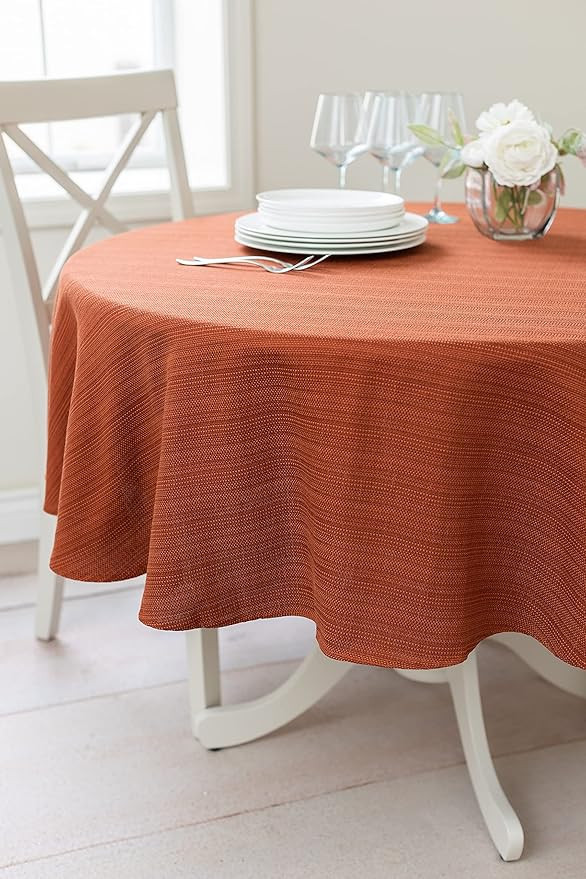 Benson Mills Textured Fabric Tablecloth (70" Round, Bison/Rust) | Amazon (US)