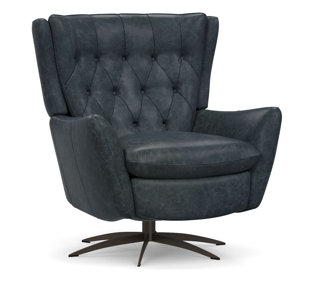 Wells Leather Swivel Recliner with Bronze Base, Polyester Wrapped Cushions, Nubuck Coffee | Pottery Barn (US)
