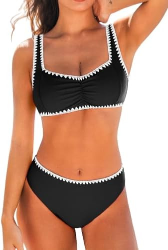 CUPSHE Women's Bikini Sets Sweetheart Neck Adjustable Wide Straps Swimsuit Stitching Bathing Suit... | Amazon (US)