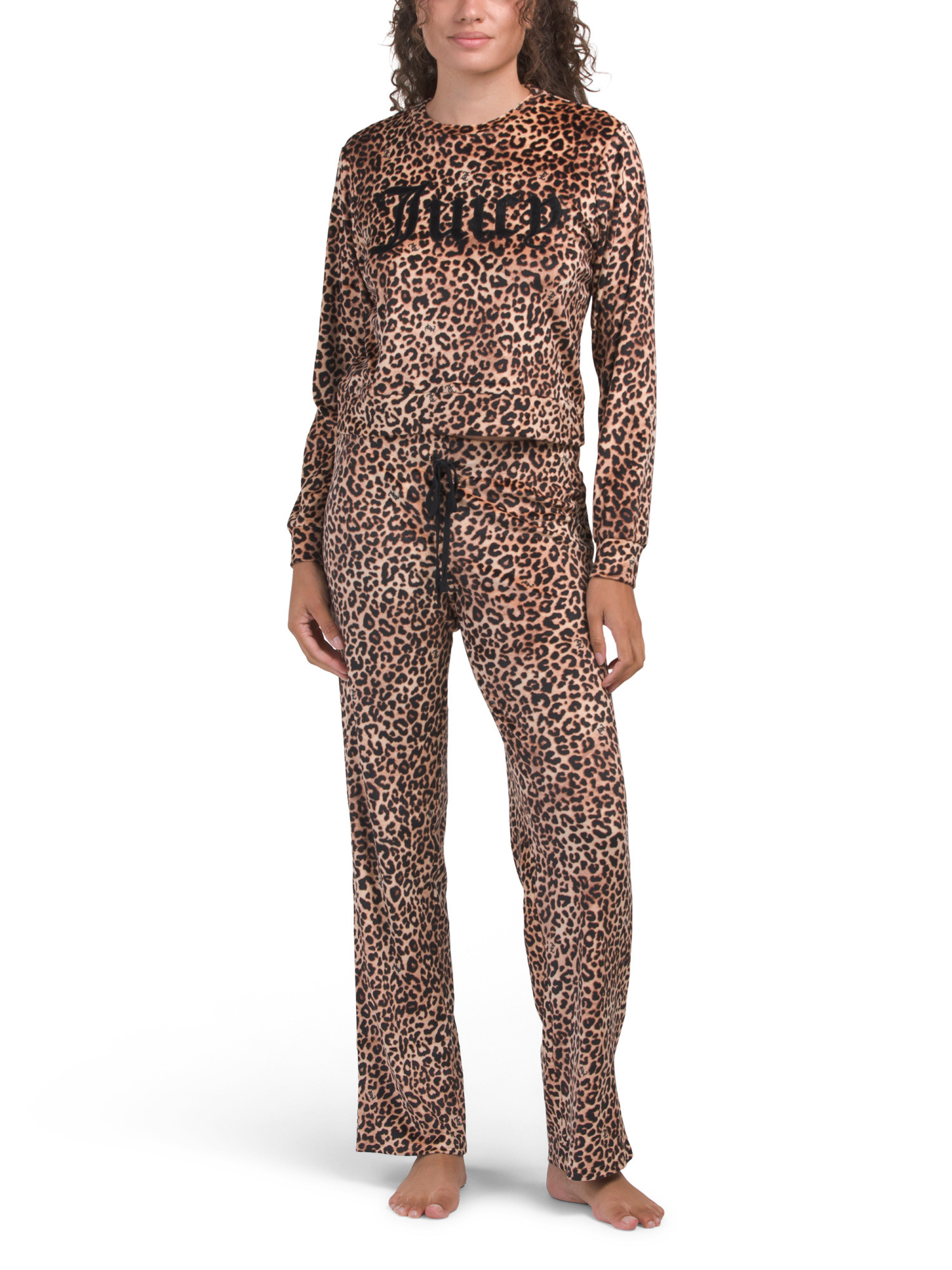2pc Leopard Print Velour Top And Pants Lounge Set | TJ Maxx