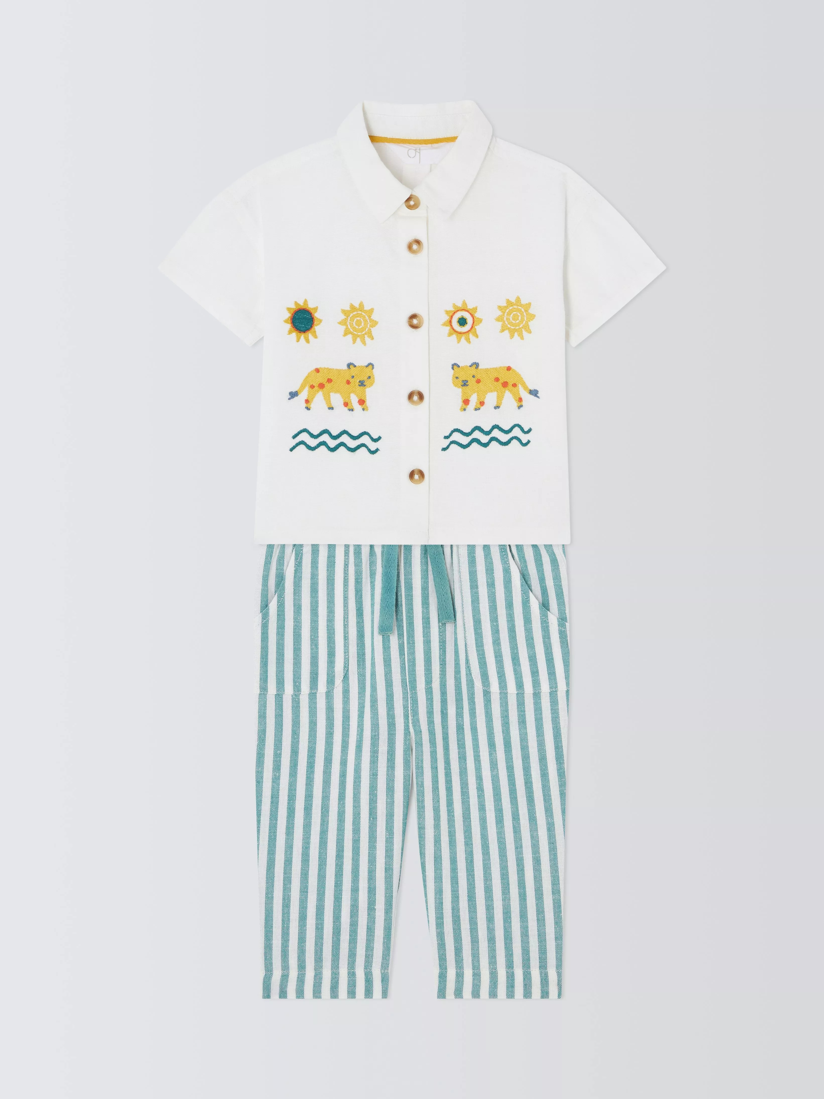John Lewis Baby Tiger Embroidery Short Sleeve Shirt & Trousers Set, Multi | John Lewis (UK)