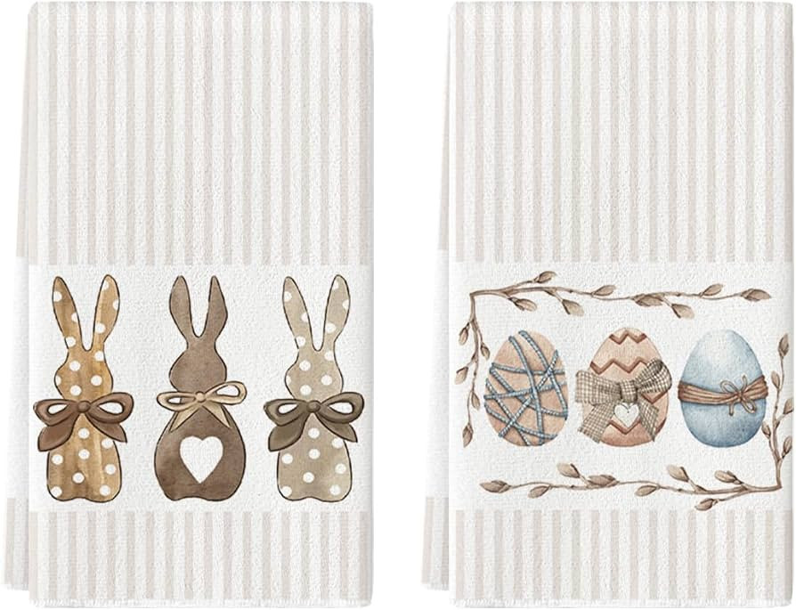 Artoid Mode Stripe Rabbit Bunny Eggs Easter Kitchen Towels Dish Towels, 18x26 Inch Spring Decorat... | Amazon (US)