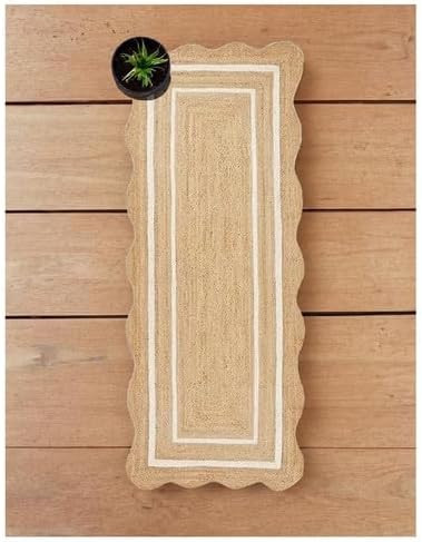 Natural Scalloped Jute Runner Rug for Entryway, Braided Jute Runner Rug for Kitchen,Reversible In... | Amazon (US)