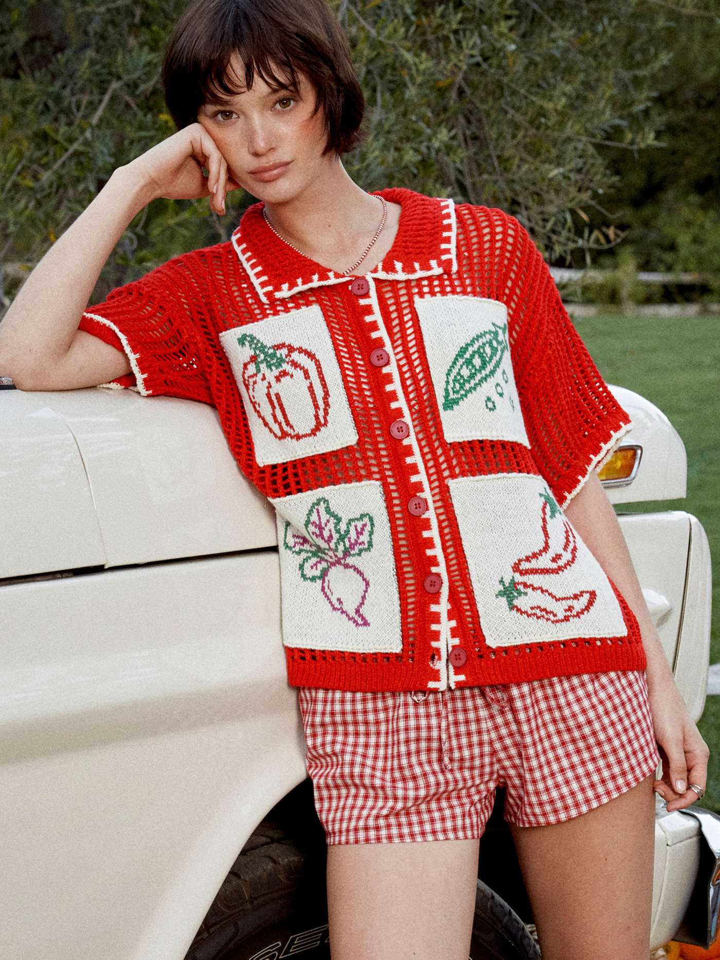 Crochet Fruit Embroidery Oversized Cardigan | Cider