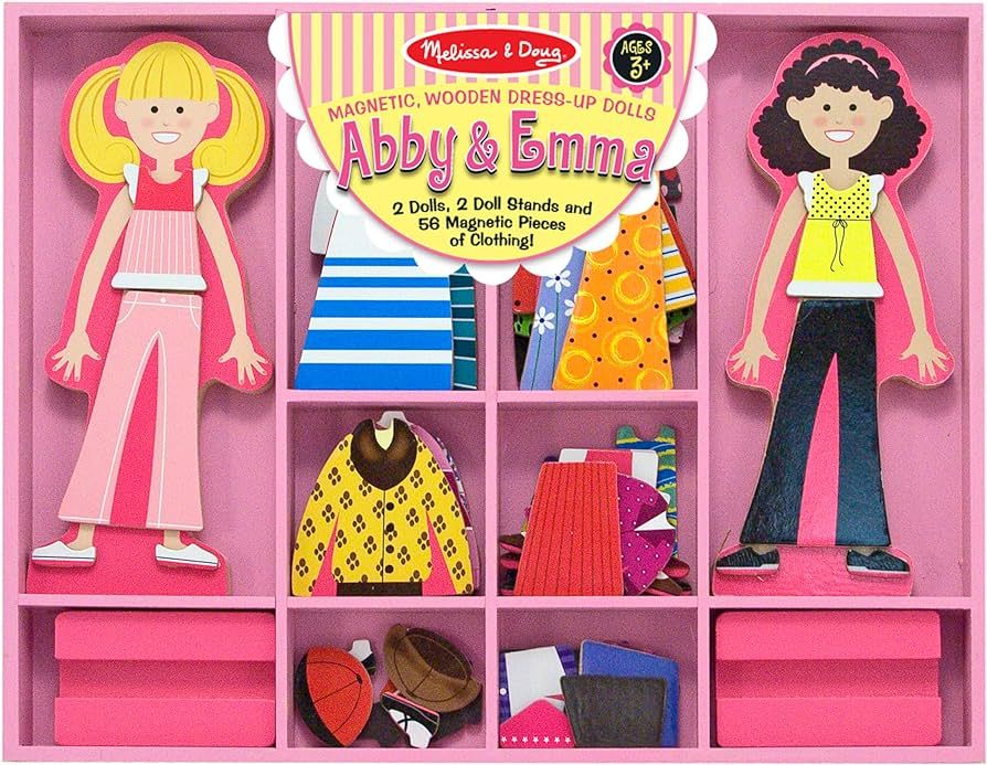 Melissa & Doug Abby and Emma Deluxe Magnetic Wooden Dress-Up Dolls Play Set (55+ pcs) | Amazon (US)