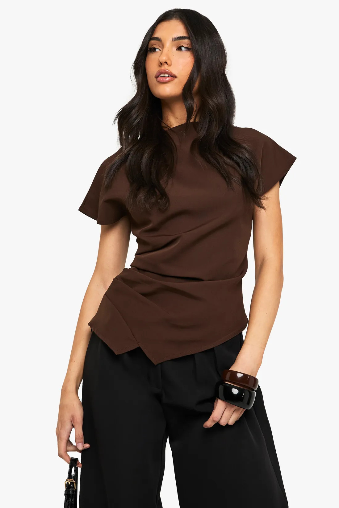 Woven Ruched Side Split Top | Boohoo.com (UK & IE)