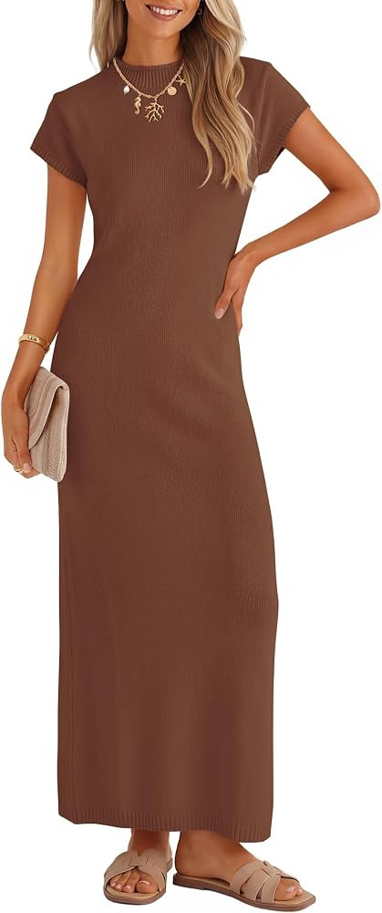 ZESICA Womens Spring Casual Bodycon Maxi Dress 2026 Summer Business Casual Short Sleeve Crewneck ... | Amazon (US)