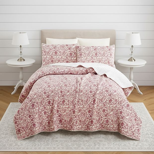 3 Piece Reversible Paisley Floral Quilt Set | Antique Farm House