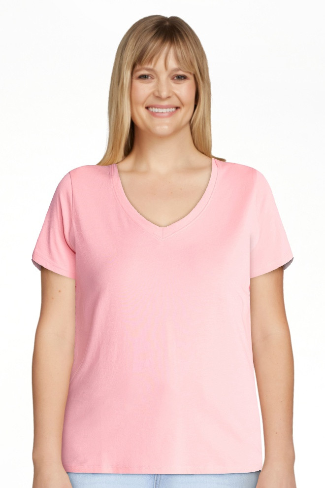 Time and Tru Women's Cotton V-Neck Tee with Short Sleeves, Sizes XS-XXXL | Walmart (US)
