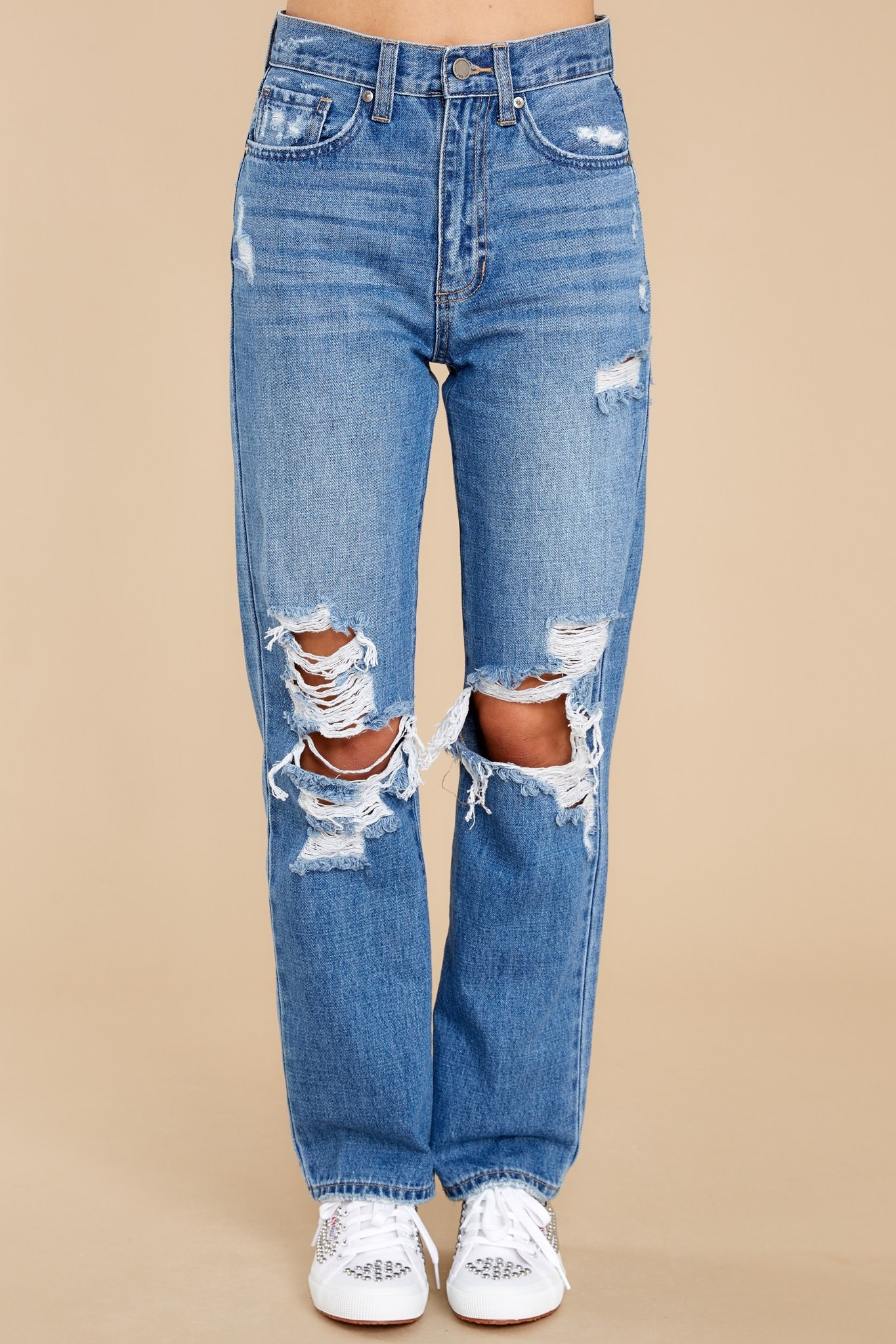 Next Stop London Medium Wash Dad Jeans | Red Dress 