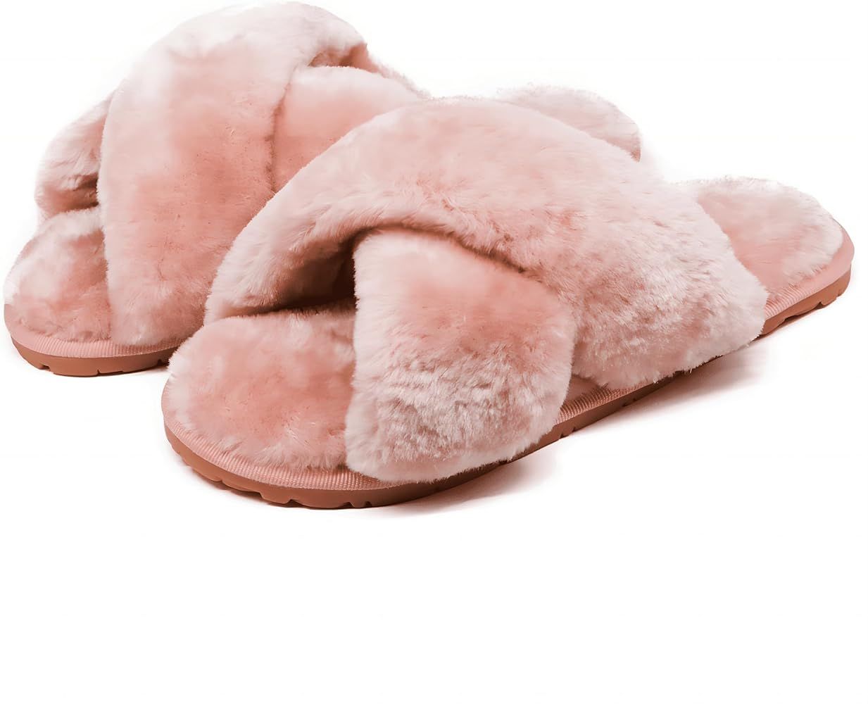 Crazy Lady Women's Fuzzy Fluffy House Slippers Cute Plush Memory Foam Shoes Cross Band Indoor Out... | Amazon (US)