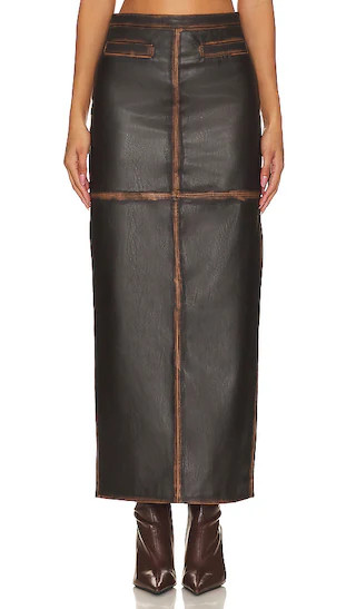 Bo Faux Leather Maxi Skirt in Brown | Revolve Clothing (Global)