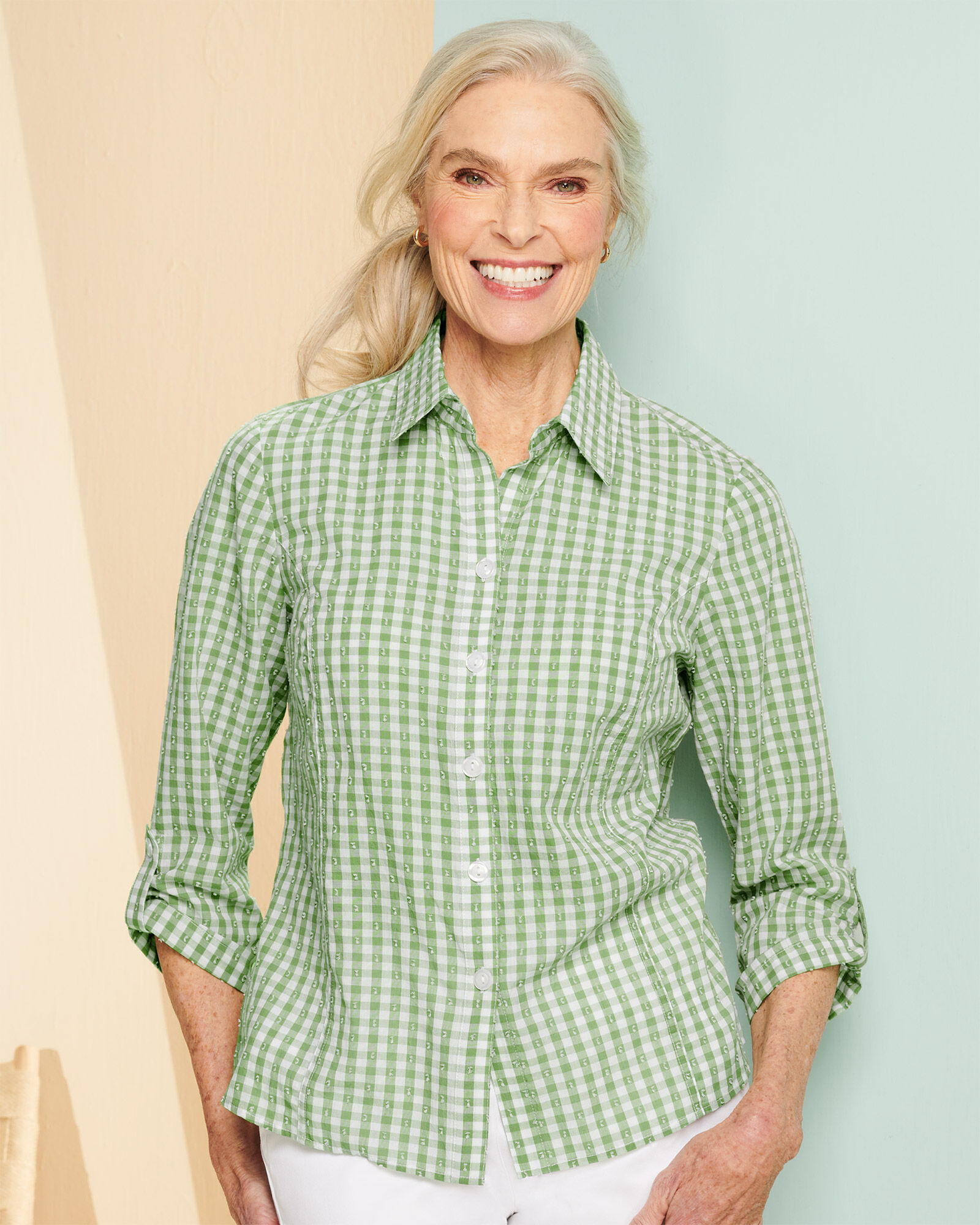 Blair Women's Gingham Check Shirt - Green - L - Misses | Blair