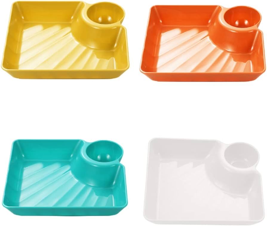 4pcs Dumpling Plate,Plastic Plates with Dipping Saucer,Dumpling Plates with Sauce Compartment for... | Amazon (US)