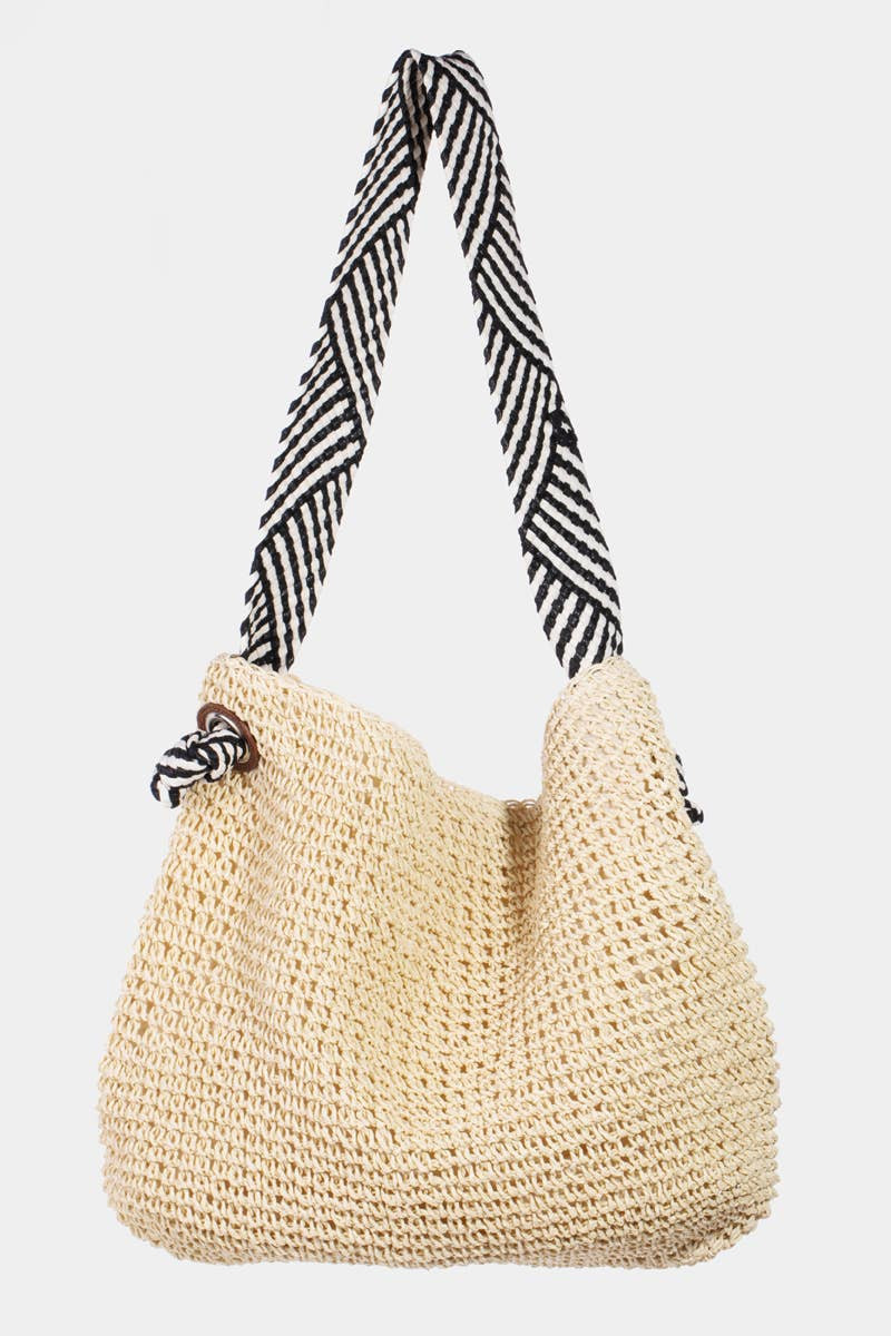 Striped Strap Straw Braid Bag | Pink Lily