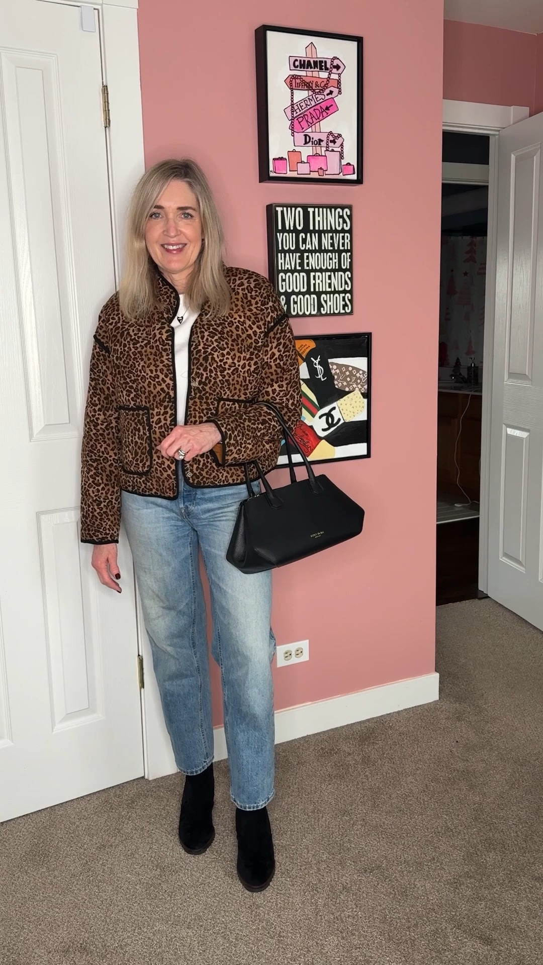 Winter outfit of the day. Leopard print quilted jacket. Outfits with jeans. 

#LTKgrwm #LTKOver40 #LTKootd