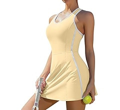 ATTRACO Tennis Dresses for Women with Shorts Pockets and Bra V Neck Racerback Golf Outfits | Amazon (US)