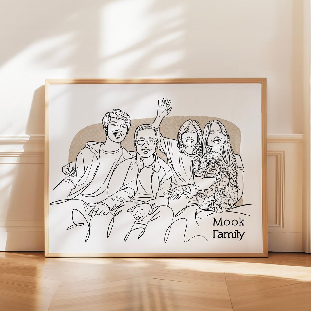Personalized Family & Friends Sketch From Photo Custom Couple Line Art Portrait, Unique First Chr... | Etsy (US)