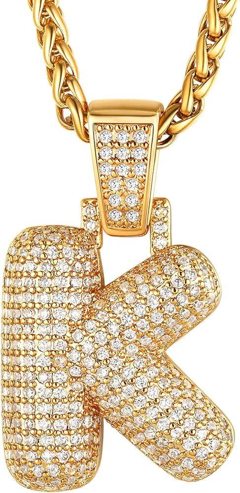 ChainsHouse Bubble Initial Necklace Women Men Platinum/18K Gold Plated Personalized Hip Hop Cryst... | Amazon (US)