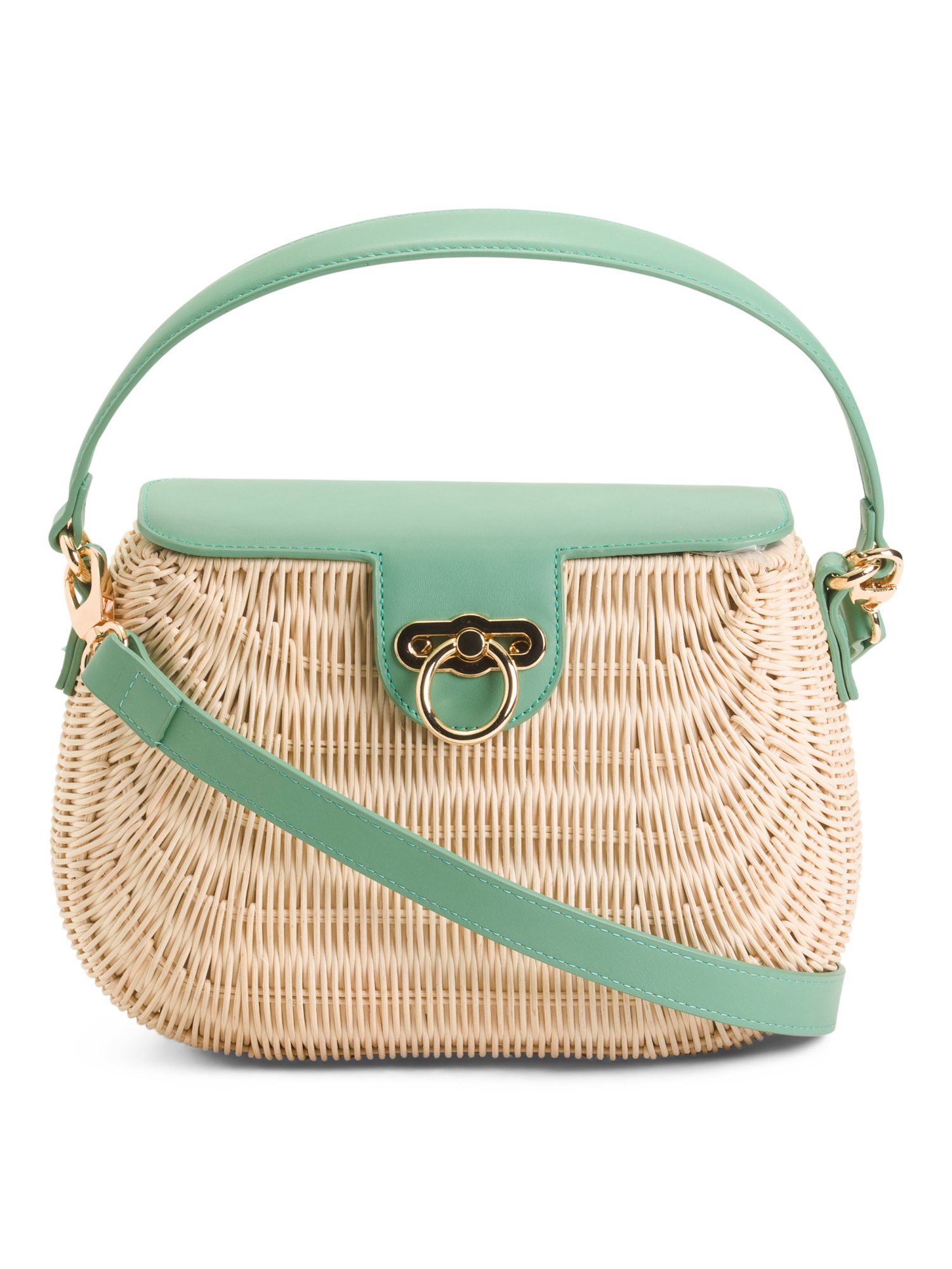 Made In Italy Rattan Picnic Crossbody With Top Flap Lock | TJ Maxx