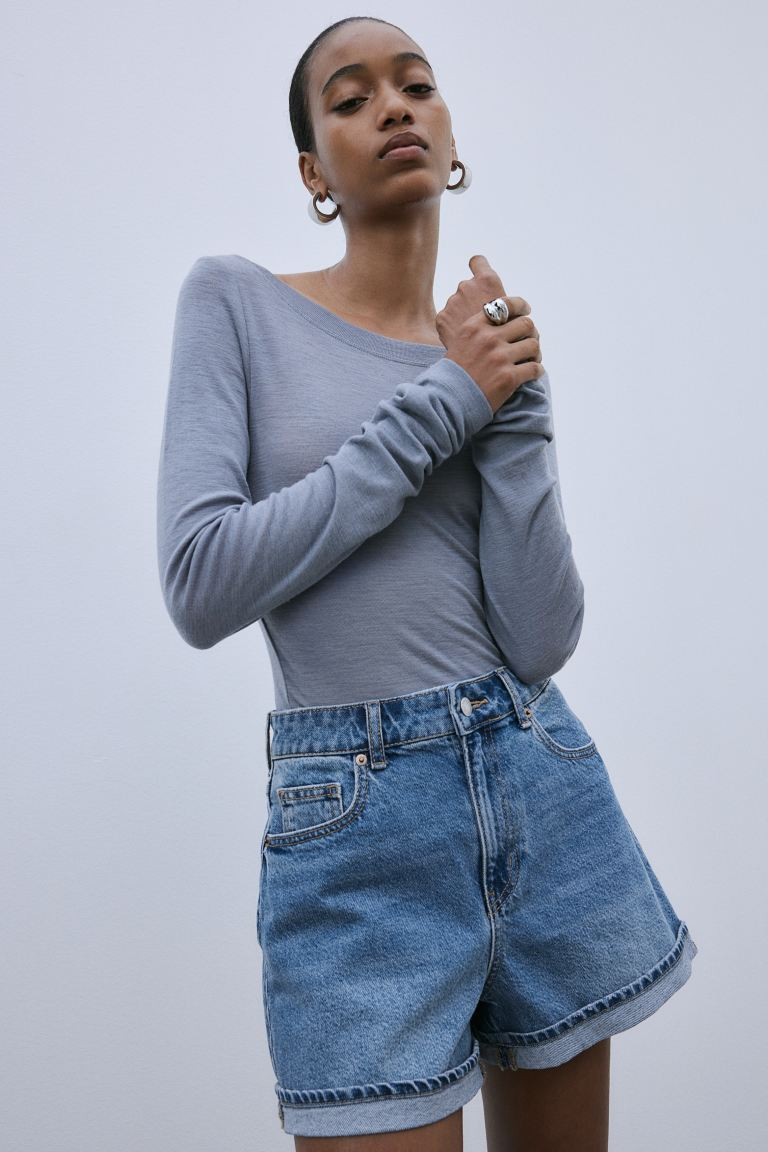 High Waist Denim Shorts - High waist - Short - Denim blue - Ladies | H&M US | H&M (US + CA)