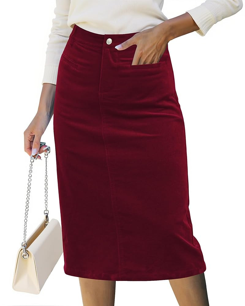 luvamia Corduroy Skirts for Women Midi Length High Waisted Trendy Fall Elastic Waist Casual Stret... | Amazon (US)