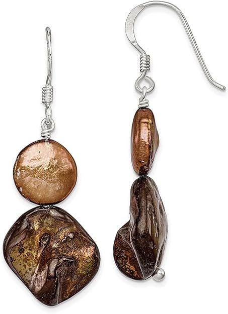 925 Sterling Silver Brown Mother Of Pearl Freshwater Cultured Dangle Earrings Drop Natural Stone ... | Amazon (US)