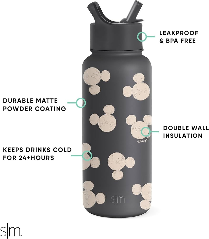 Simple Modern Disney Mickey Mouse Water Bottle with Straw Lid Vacuum Insulated Stainless Steel Me... | Amazon (US)
